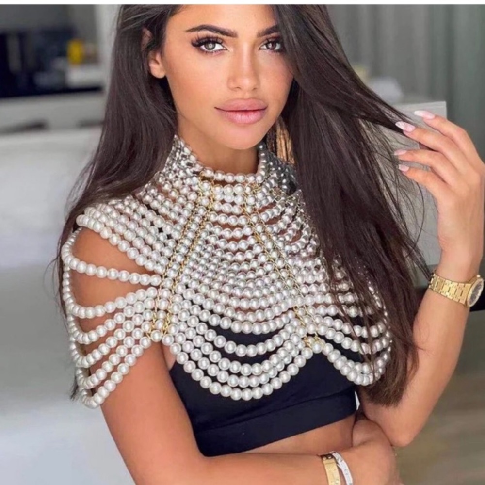Pearl Shawl Layered Strand Body Jewelry Necklace